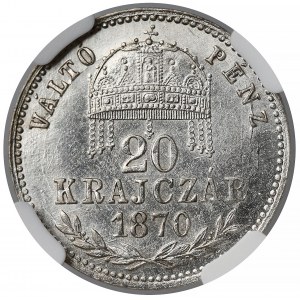 Austro-Węgry, 20 krajcarów 1870 GYF - NGC MS61