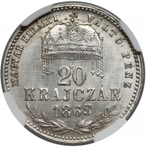 Austro-Węgry, 20 krajcarów 1869 GYF - NGC UNC