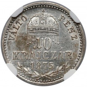 Austro-Węgry, 10 krajcarów 1875 KB - NGC AU58