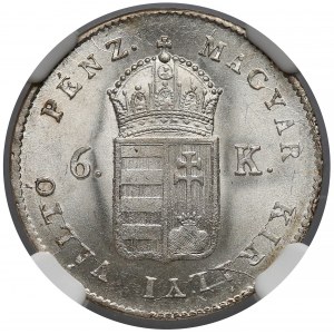 Węgry, 6 krajcarów 1849 NB - NGC MS64