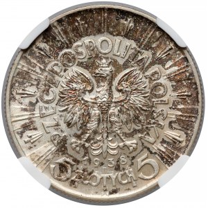 Piłsudski 5 złotych 1938 - NGC MS63+