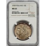 Piłsudski 10 złotych 1939 - NGC MS63