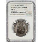 Powstanie Listopadowe, 5 złotych 1831 KG - BEZ KRESKI - NGC AU55