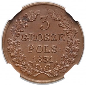 Powstanie Listopadowe, 3 grosze 1831 KG - NGC MS64 BN