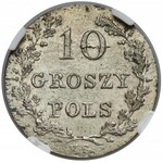 Powstanie Listopadowe, 10 groszy 1831 KG - BEZ KROPKI - NGC MS64