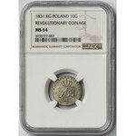 Powstanie Listopadowe, 10 groszy 1831 KG - BEZ KROPKI - NGC MS64