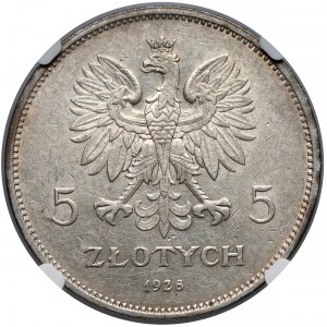 Nike 5 złotych 1928 Bruksela - NGC AU58