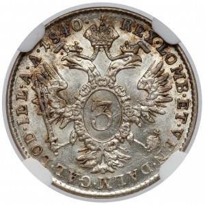 Austria, 3 krajcary 1840-A - NGC AU58