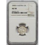 Austria, 3 krajcary 1840-A - NGC AU58