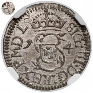 Zygmunt III Waza, Szeląg Wilno 1614 - trefl na Aw. - NGC MS63