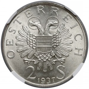 Austria, 2 szylingi 1937 Fischer von Erlach - NGC MS64