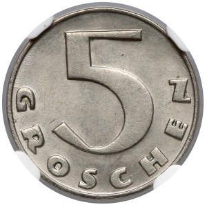 Austria, 5 groschen 1938 - rzadki - NGC MS63