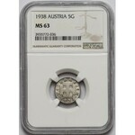 Austria, 5 groschen 1938 - rzadki - NGC MS63