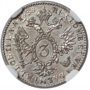 Austria, 3 krajcary 1838-C - NGC UNC