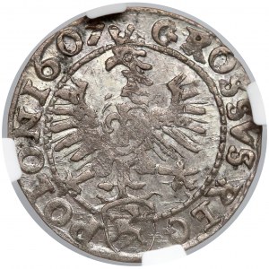 Zygmunt III Waza, Grosz Kraków 1607 - POLO - NGC AU58