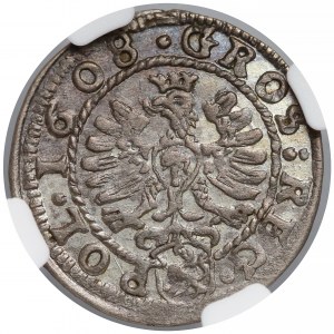 Zygmunt III Waza, Grosz Kraków 1608 - przejściowy - NGC MS62