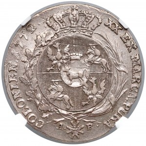 Poniatowski, Półtalar 1772 - dłuższa wstążka - NGC AU55