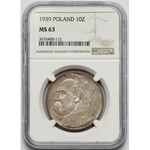 Piłsudski 10 złotych 1939 - NGC MS63