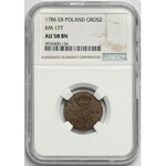 Poniatowski, Grosz Z MIEDZI KRAIOWEY 1786 E.B. - NGC AU58 BN