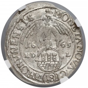 Jan II Kazimierz, Ort Toruń 1665 HDL - rzadki - NGC MS60