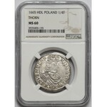 Jan II Kazimierz, Ort Toruń 1665 HDL - rzadki - NGC MS60