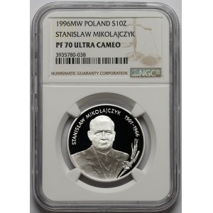 10 złotych 1996 Stanisław Mikołajczyk - NGC PF70 UC (MAX)