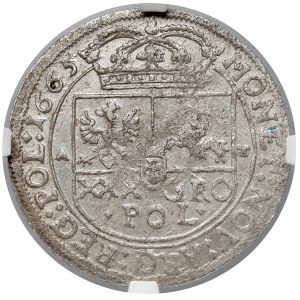Jan II Kazimierz, Tymf Kraków 1665 AT - piękny - NGC MS60