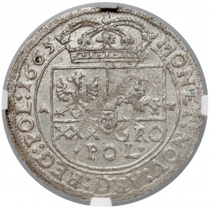 Jan II Kazimierz, Tymf Kraków 1665 AT - piękny - NGC MS60