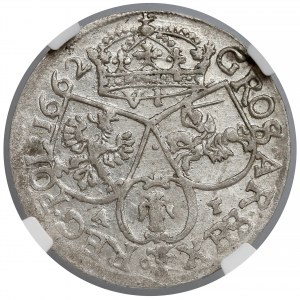 Jan II Kazimierz, Szóstak Kraków 1662 AT - bez obwódek - NGC AU58