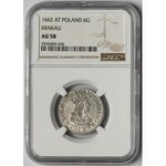 Jan II Kazimierz, Szóstak Kraków 1662 AT - bez obwódek - NGC AU58