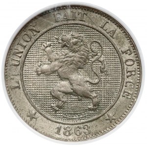 Belgia, 5 centimes 1863 - NGC MS62