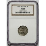 Belgia, 5 centimes 1863 - NGC MS62