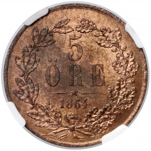 Szewcja, 5 ore 1864/2 - NGC MS64 RB