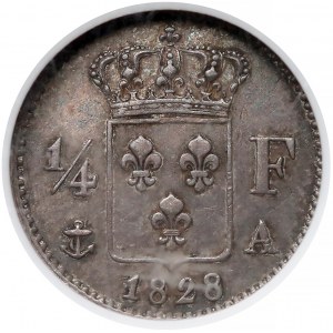 Francja, 1/4 franka 1828-A - NGC AU55