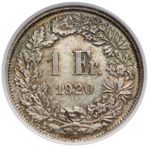 Szwajcaria, 1 frank 1920-B - NGC MS65