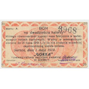 Siersza, Fabryka Cementu GÓRKA, 20 halerzy 1919 Ser.A