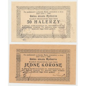 Myślenice, 50 halerzy i 1 korona 1919 - zestaw (2szt)
