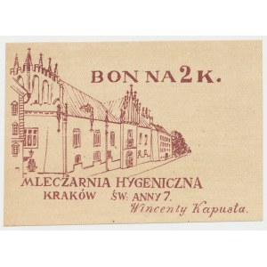 Kraków, Mleczarnia Hygeniczna, 2 korony (1919) - blankiet