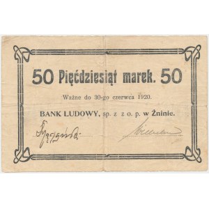 Żnin, Bank Ludowy, 50 marek (ważne do 30 czerwca 1920) - ODWROTKA