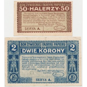 Żywiec, Fabryka Papieru, 50 halerzy i 2 korony (1919) - zestaw (2szt)