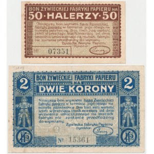 Żywiec, Fabryka Papieru, 50 halerzy i 2 korony (1919) - zestaw (2szt)