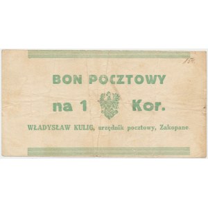 Zakopane, W. KULIG - urzędnik pocztowy - 1 korona (1919)