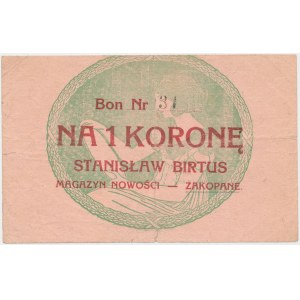 Zakopane, S. Birtus Magazyn Nowości, 1 korona (1919)