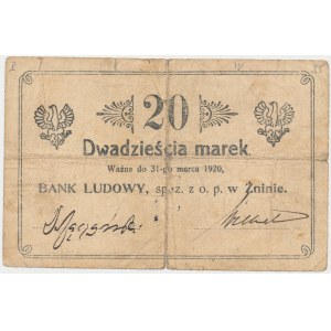 Żnin, Bank Ludowy, 20 marek (ważne do 31 marca 1920) - ODWROTKA