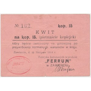 Zawiercie, Fabryka kutolanych wyrobów FERRUM, 15 kopiejek 1914