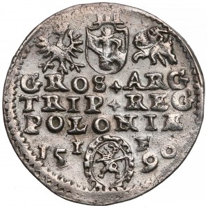 Zygmunt III Waza Trojak Olkusz 1590 - Lewart w ozdobnej