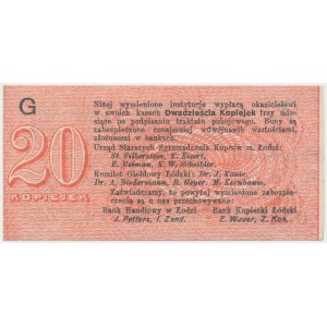 Łódź, Urząd Starszych Zg. Kupców, 20 kopiejek (1914) - wystawca drukiem - G