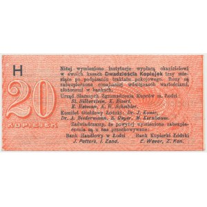 Łódź, Urząd Starszych Zg. Kupców, 20 kopiejek (1914) - wystawca drukiem - H
