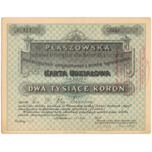 Płaszowska Parowa Fabryka Dachówek i Cegieł, Karta Udziałowa na 2.000 koron 1906