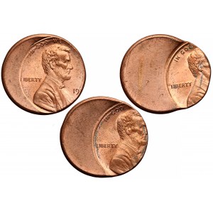 USA, Lincoln cent - DESTRUKTY - zestaw (3szt)